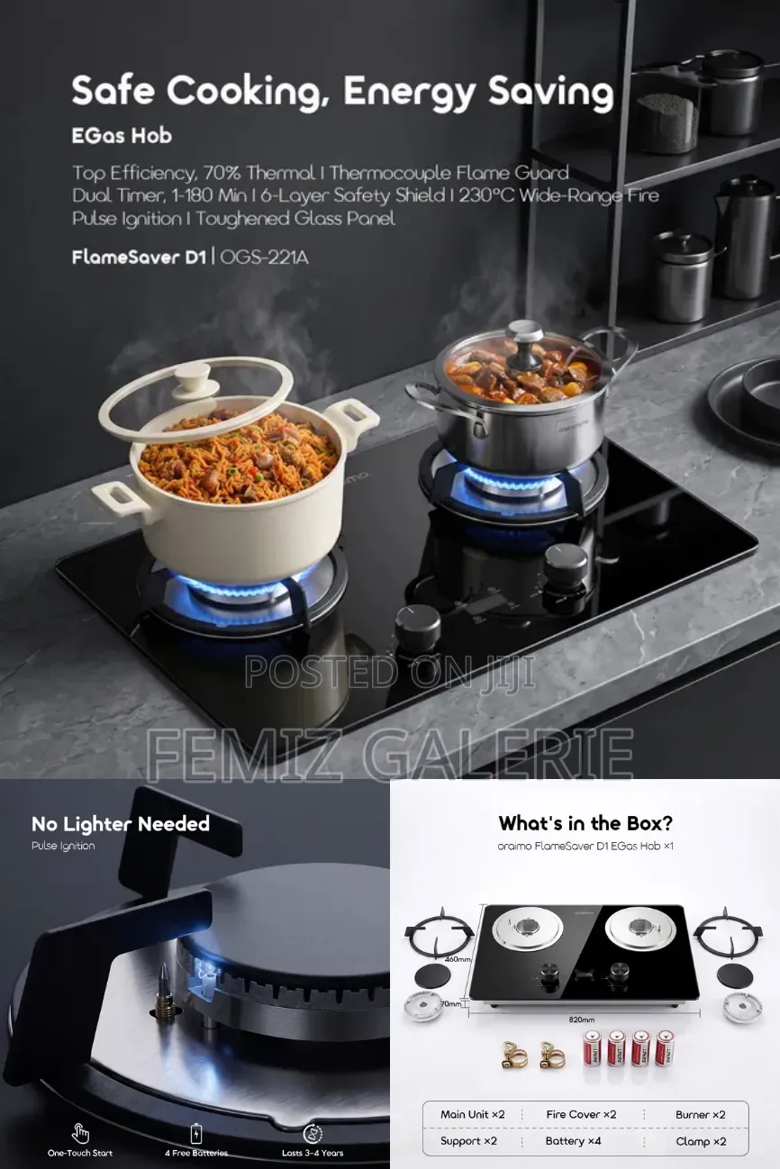 Oraimo FlameSaver D1 2-Burner Gas Stove With Timer