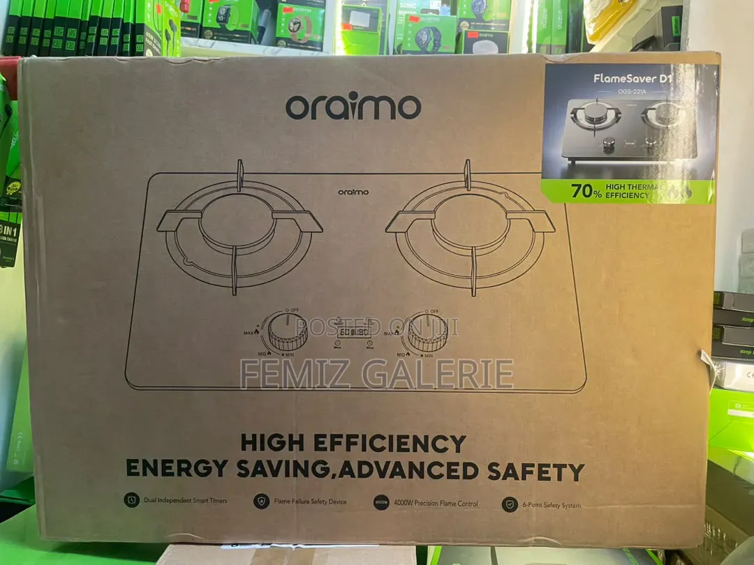 Oraimo FlameSaver D1 2-Burner Gas Stove With Timer
