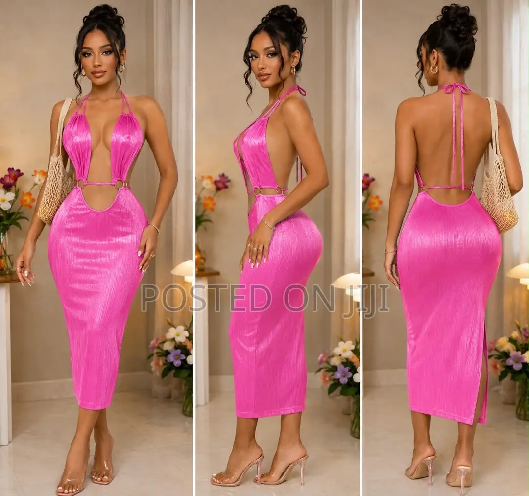 Pink Goddess Backless Midi Dress
