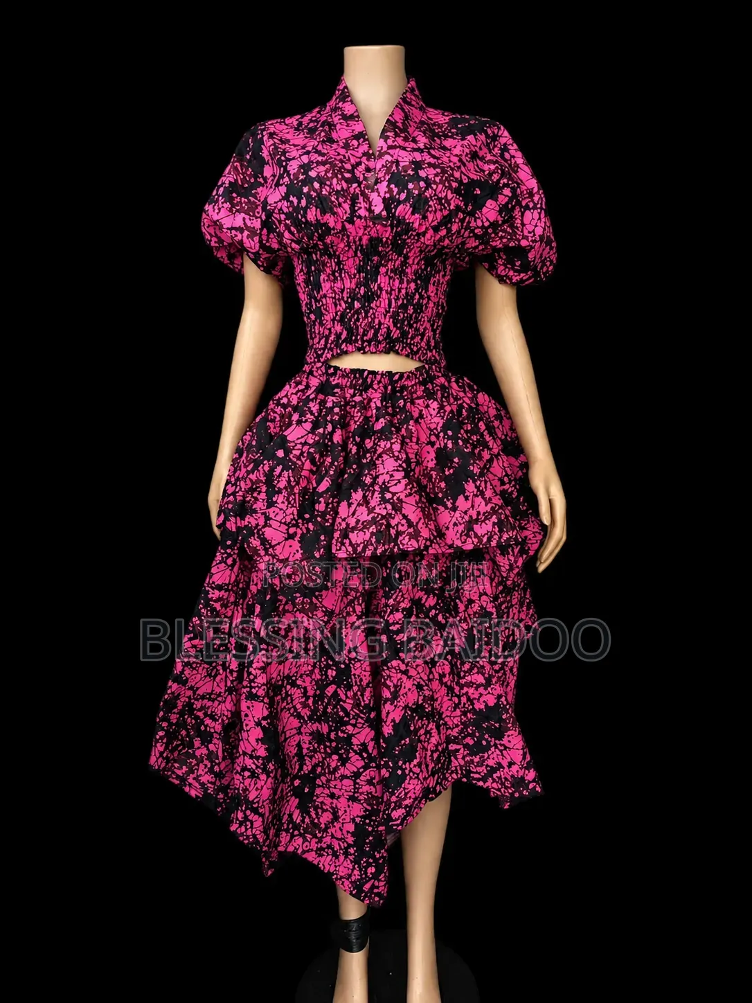 Pink-and-Black African Print Two-Piece-Style Dress