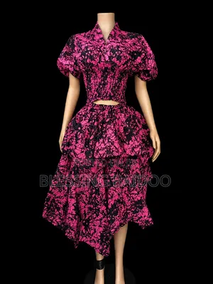 Pink-and-Black African Print Two-Piece-Style Dress