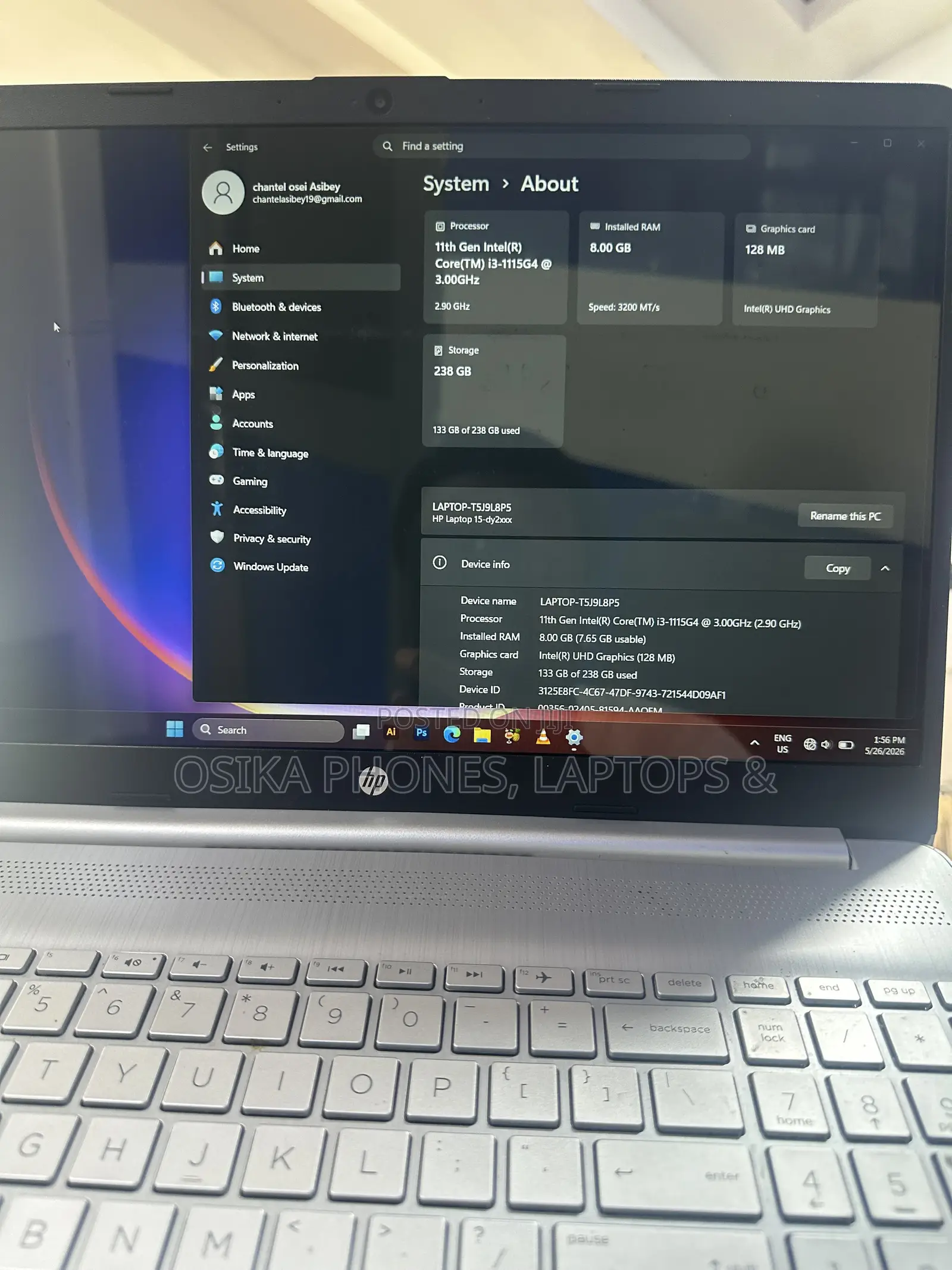 Laptop HP 15-dy1031wm 8GB Intel Core i3 SSD 256GB