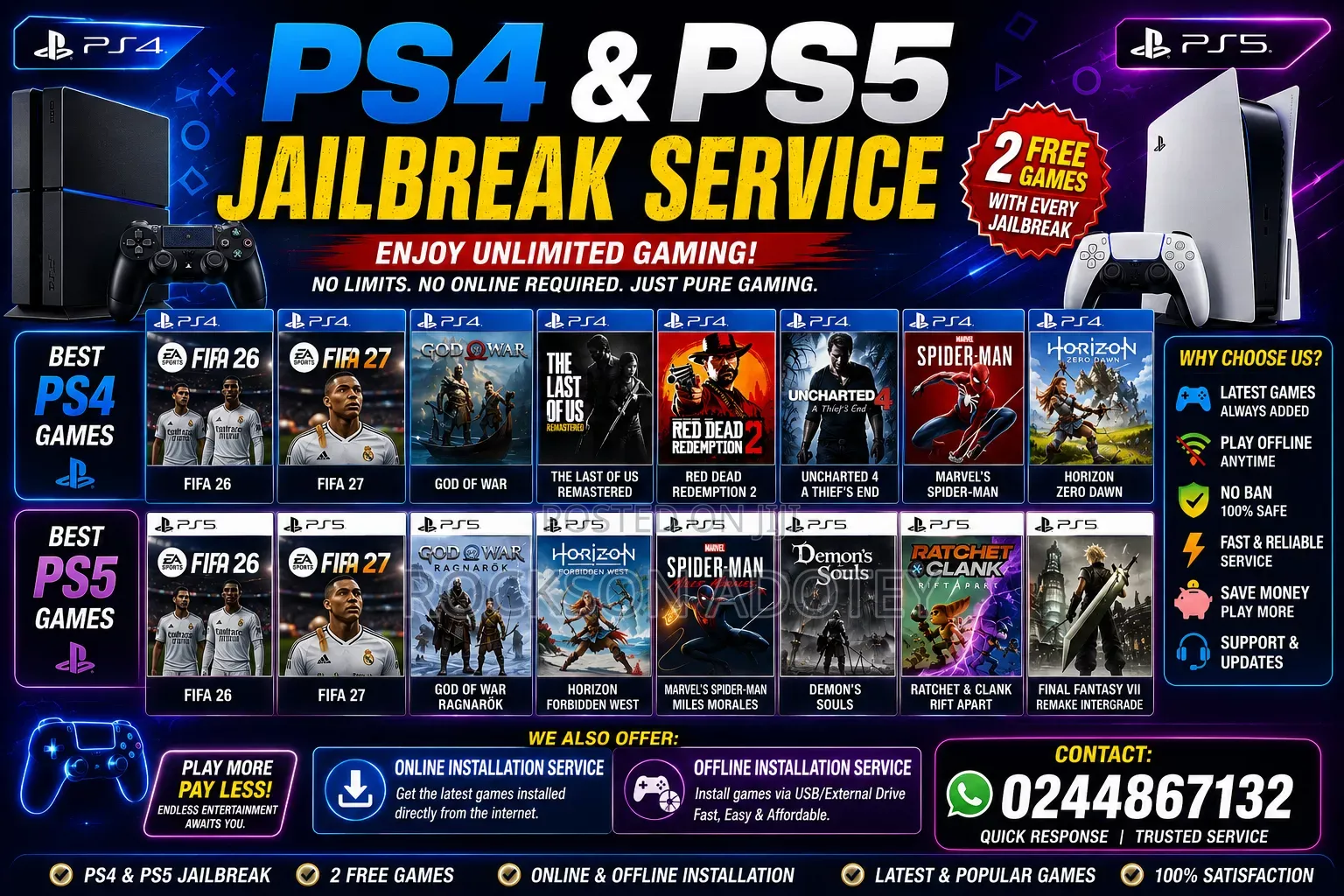 Ps4 & Ps5 Games Jailbreak/Online Installation Services