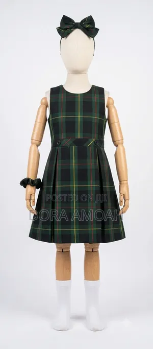 Dark Green Tartan Pinafore Dress Set