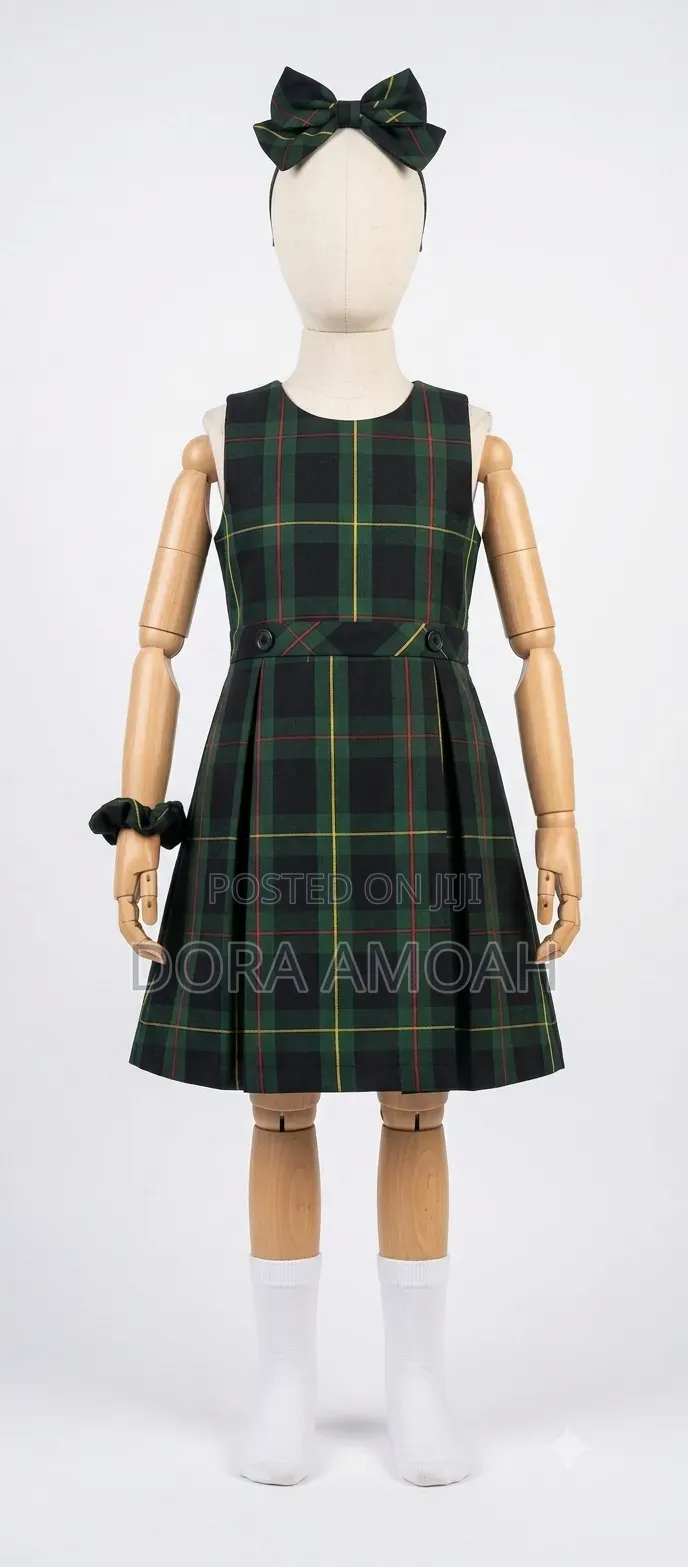 Dark Green Tartan Pinafore Dress Set