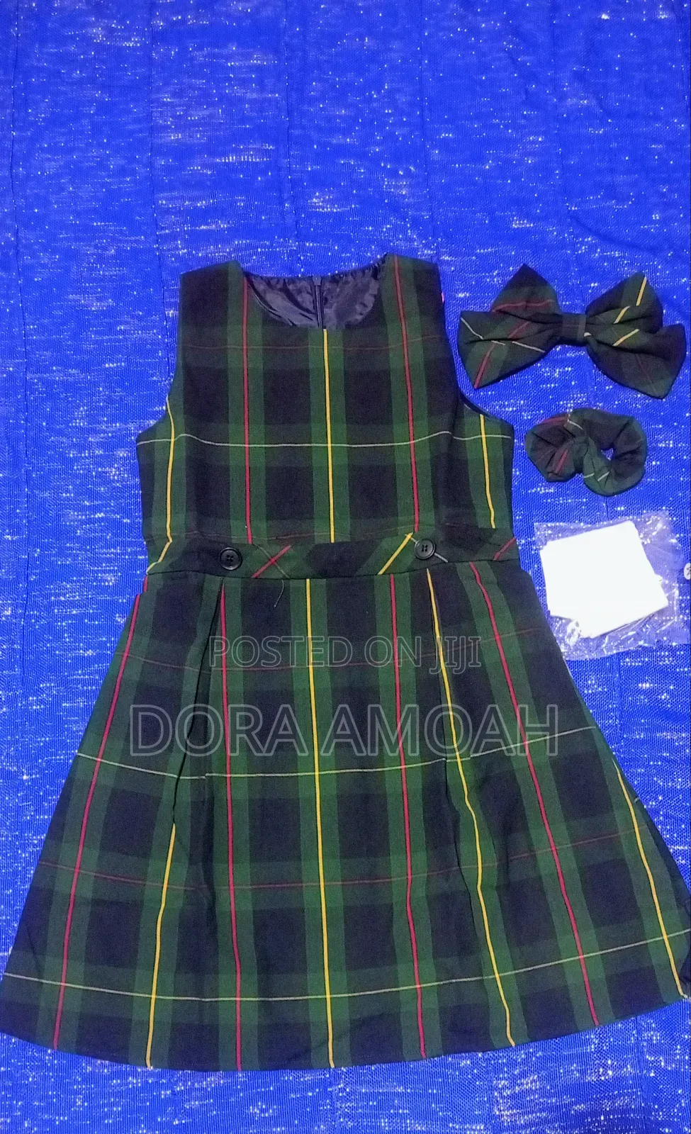 Dark Green Tartan Pinafore Dress Set