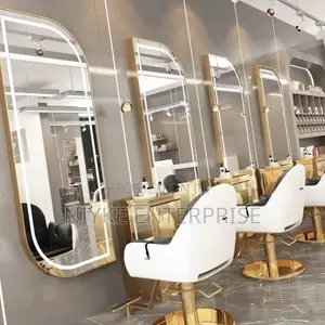 Modern Arched LED Salon Mirror – Gold Frame Full-Length Wall Mirror