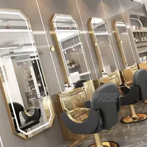 Modern Octagon LED Salon Mirror – Gold Frame Full-Length Wall Mirror