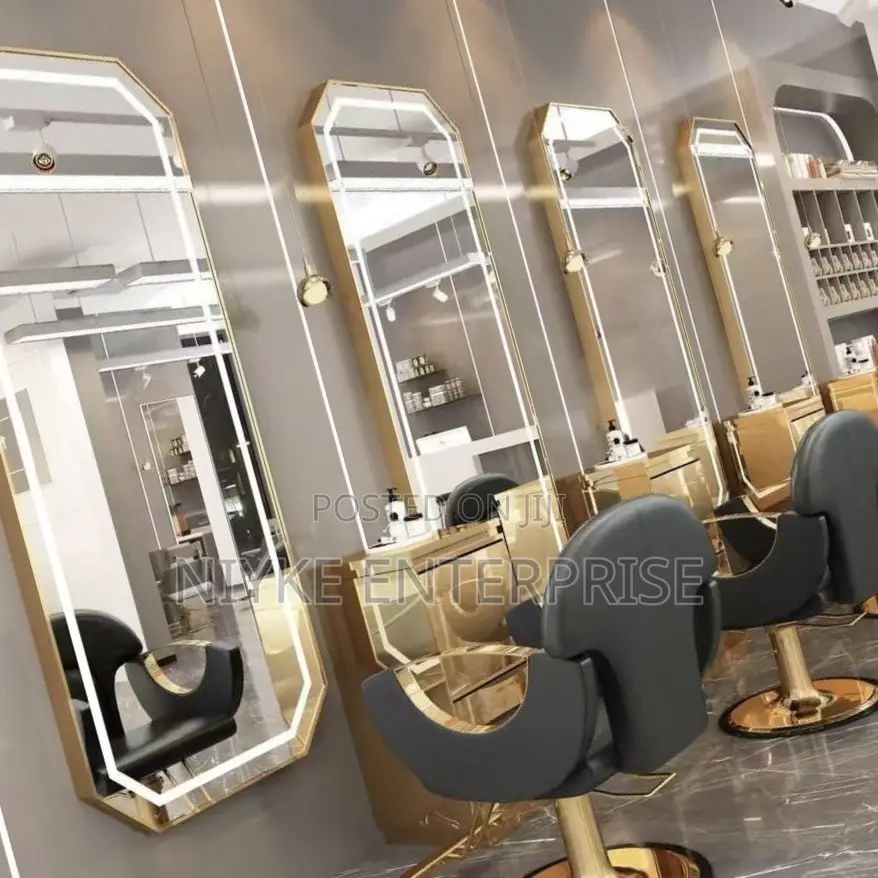 Modern Octagon LED Salon Mirror – Gold Frame Full-Length Wall Mirror