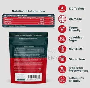 Iron Tablets High Strength - Vitamin C, B12 & Folic Acid