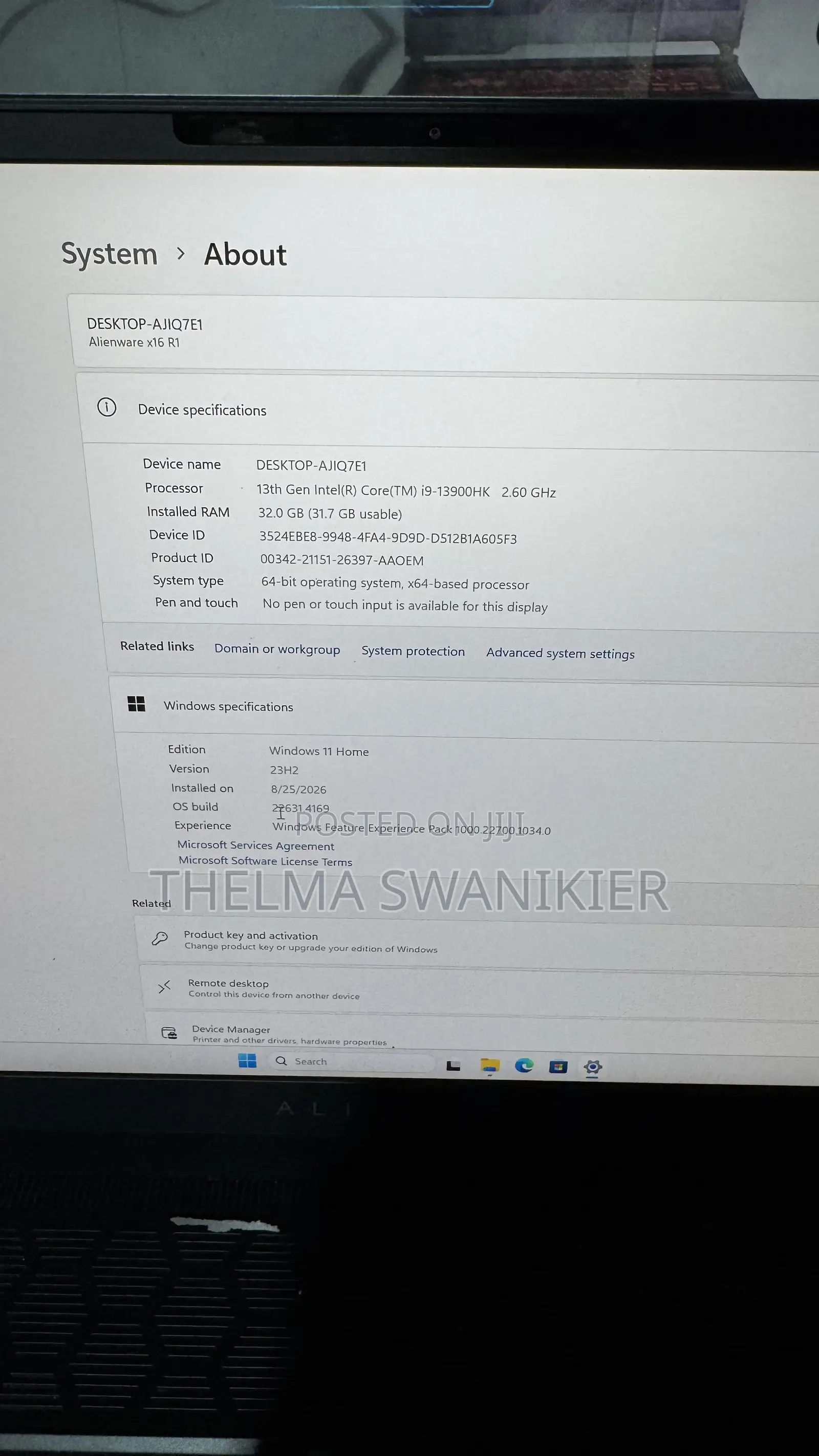 Laptop Alienware 16x Aurora 32GB Intel Core i9 SSD 1T
