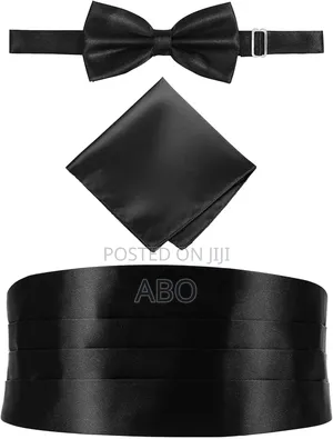 Bow Tie With 2 Pocket Square and Cummerbund Set