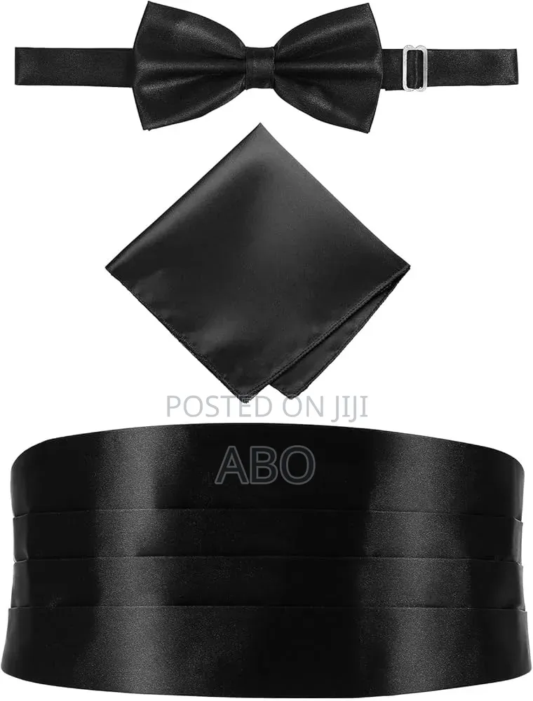 Bow Tie With 2 Pocket Square and Cummerbund Set
