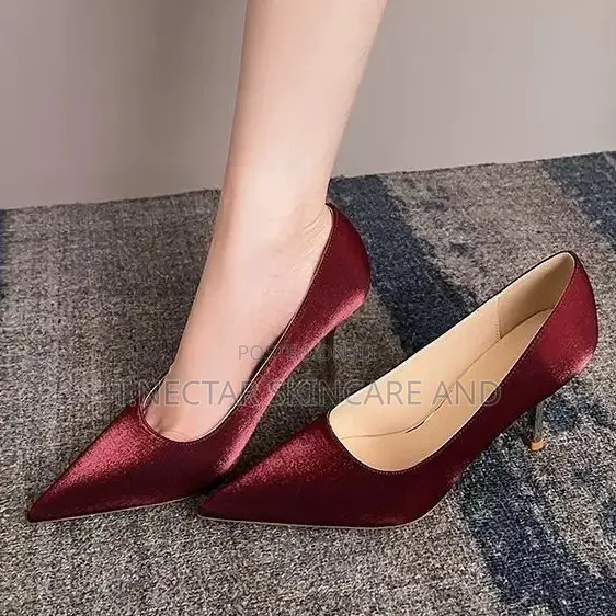 Burgundy Pointed-Toe Slingback Heels Shoe