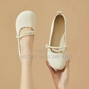 White Pearl-Detail Mary Jane Flat Shoe