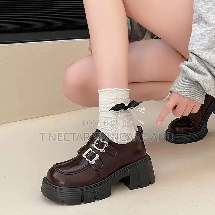 Dark Brown Double-Buckle Platform Loafers