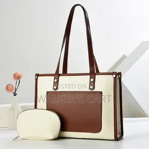 Womens 2Piece Shoulder Tote Bag Set With Front Pocket & Matching Pouch