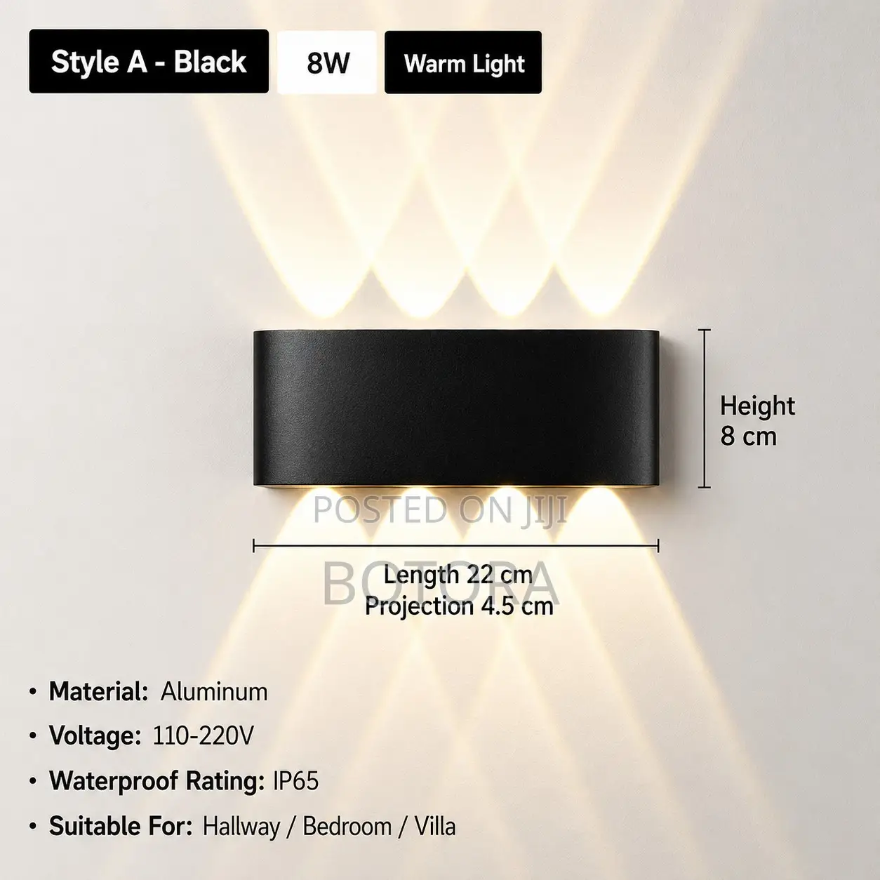 4pics Set 8W Up & Down LED Wall Light – IP65 Waterproof, 3000K