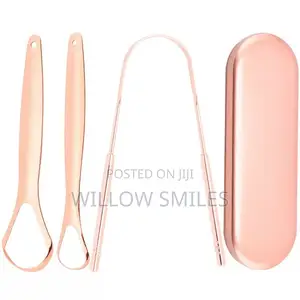 3-in-1 Clinical Stainless Steel Gold Tongue Scrapper in Case