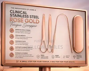 3-in-1 Clinical Stainless Steel Gold Tongue Scrapper in Case