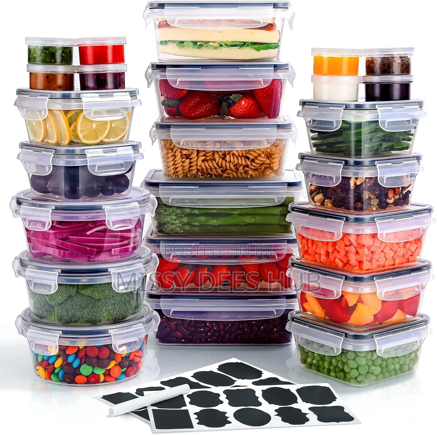 22pcs Plastic Preping Storage Bowls With Stickers