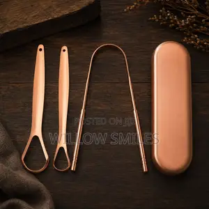 3-in-1 Clinical Stainless Steel Gold Tongue Scrapper in Case