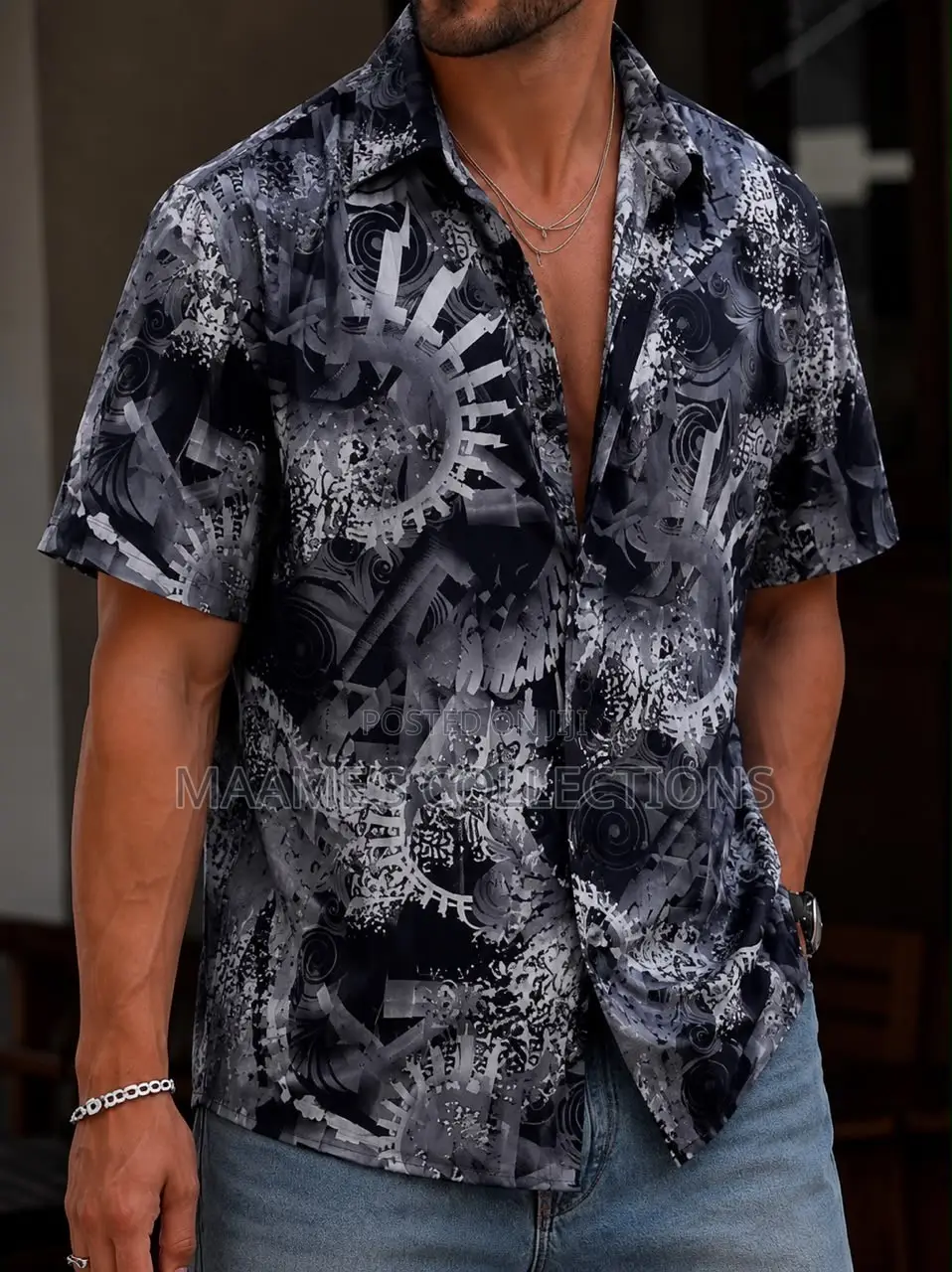 Men’s Stylish Printed Short-Sleeve Shirt