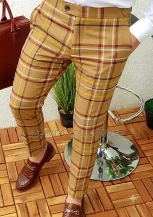Men’s Stylish Plaid Slim-Fit Trousers