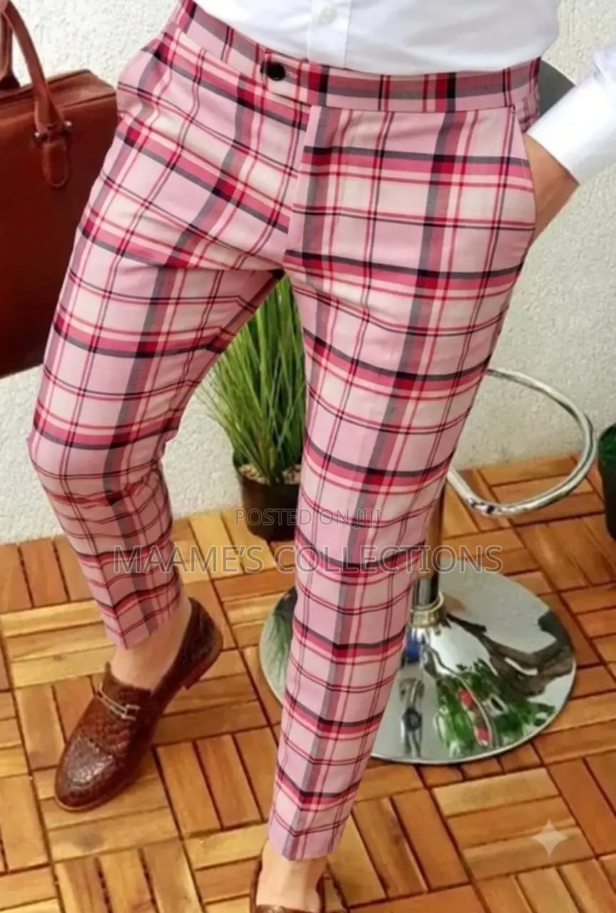Men’s Stylish Plaid Slim-Fit Trousers