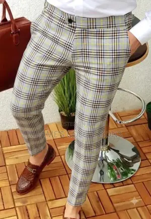 Men’s Stylish Plaid Slim-Fit Trousers