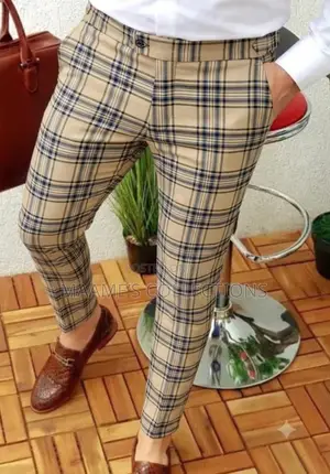 Men’s Stylish Plaid Slim-Fit Trousers