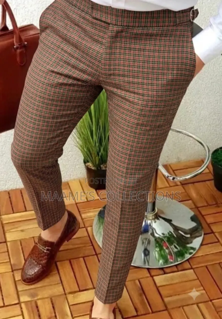 Men’s Stylish Plaid Slim-Fit Trousers