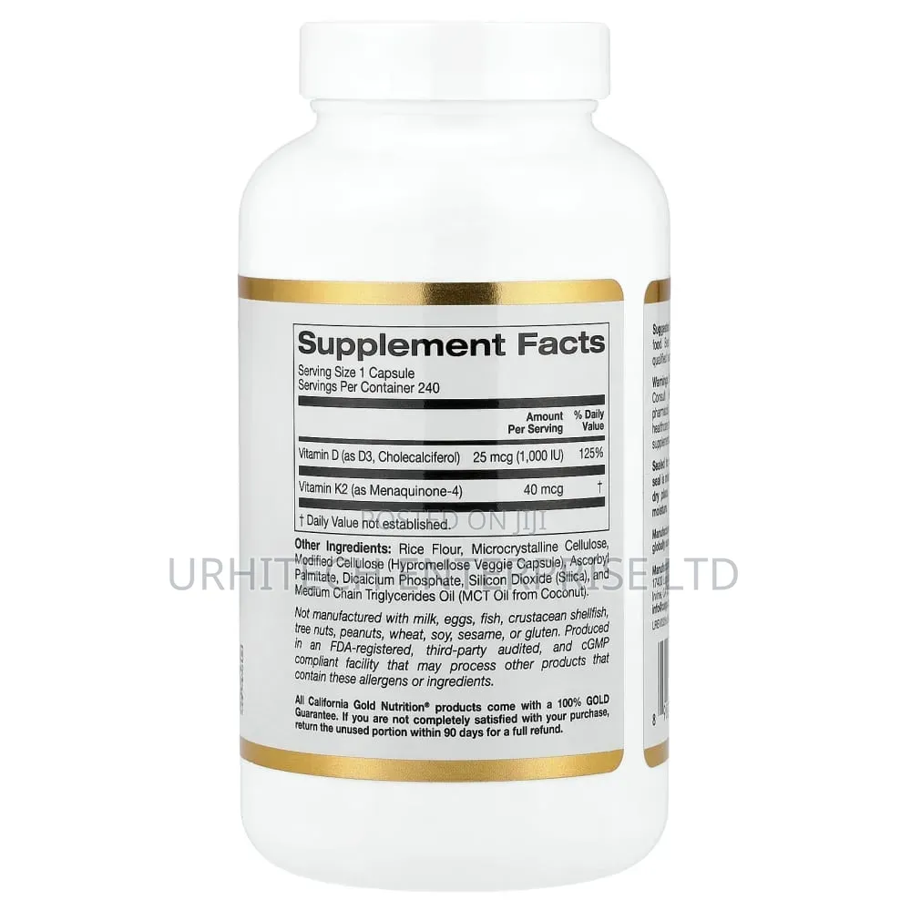 California Gold Nutrition Vitamin D3+ K2, 240 Veggie Capsules