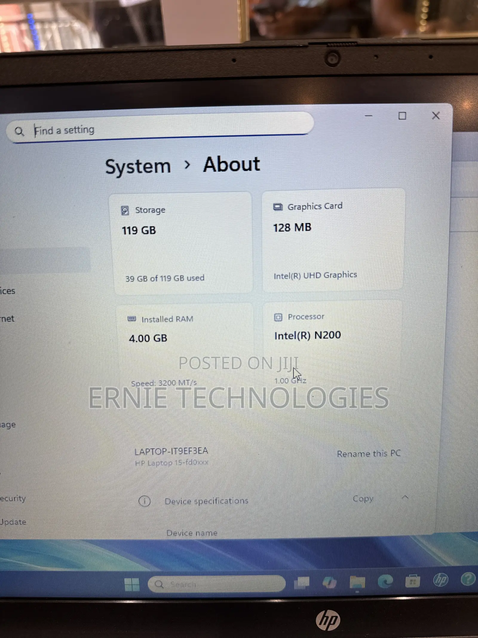 Laptop HP 15 4GB Intel SSD 128GB
