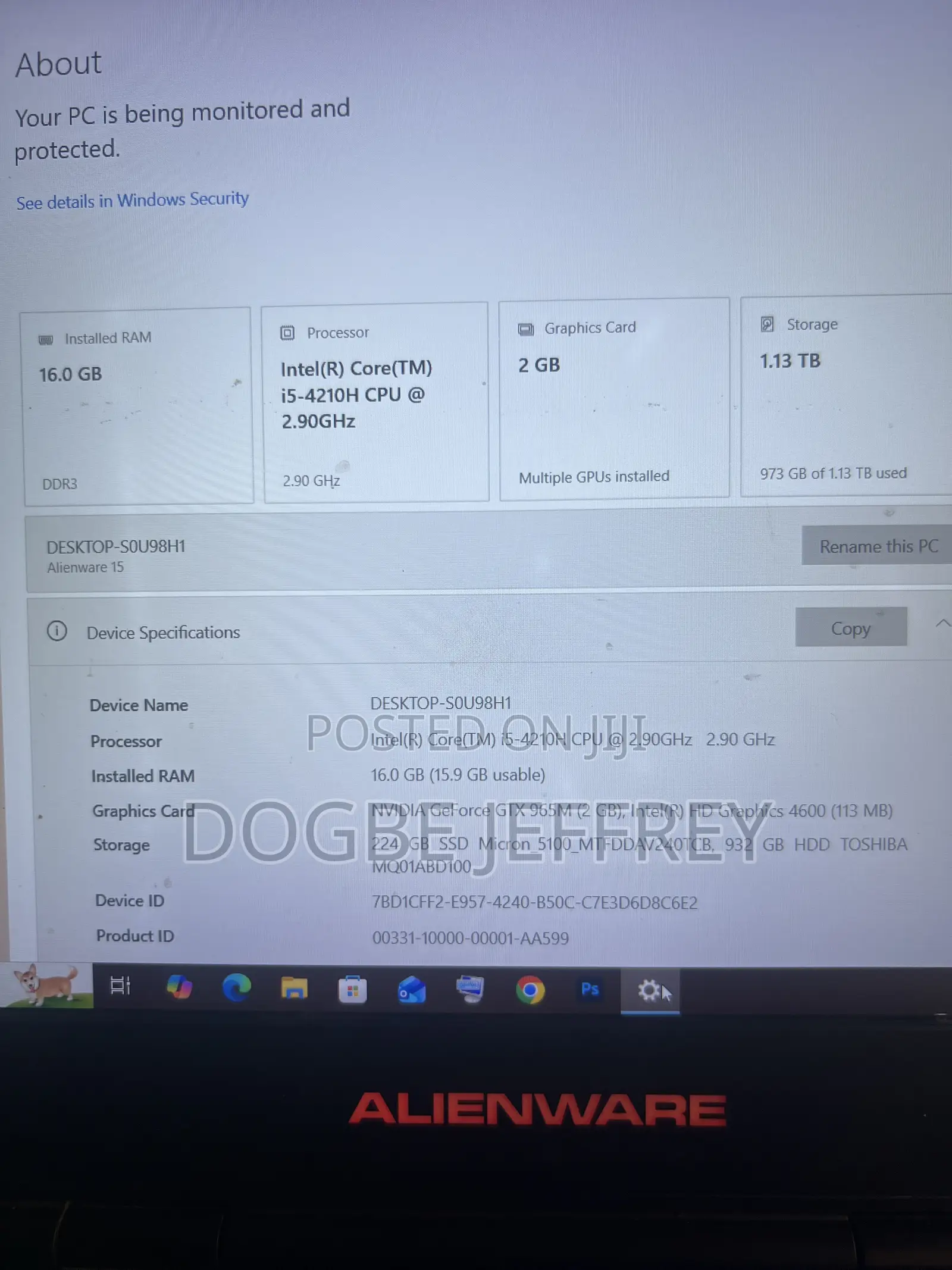 Laptop Alienware 15 R2 16GB Intel Core i5 HDD+SSD 1.5T