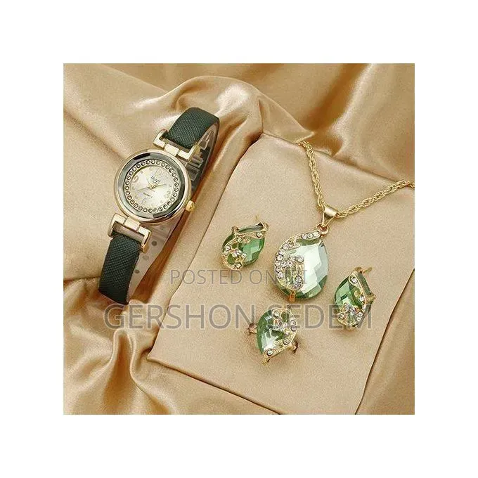 4-in-1 Women’s Watch + Necklace + Ring + Earrings Set