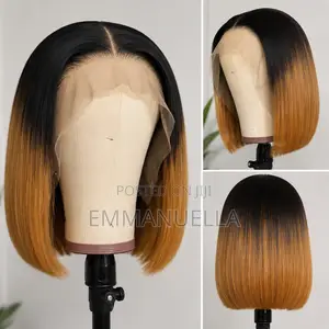 Human Hair Bob Wig – Black & Caramel Ombré