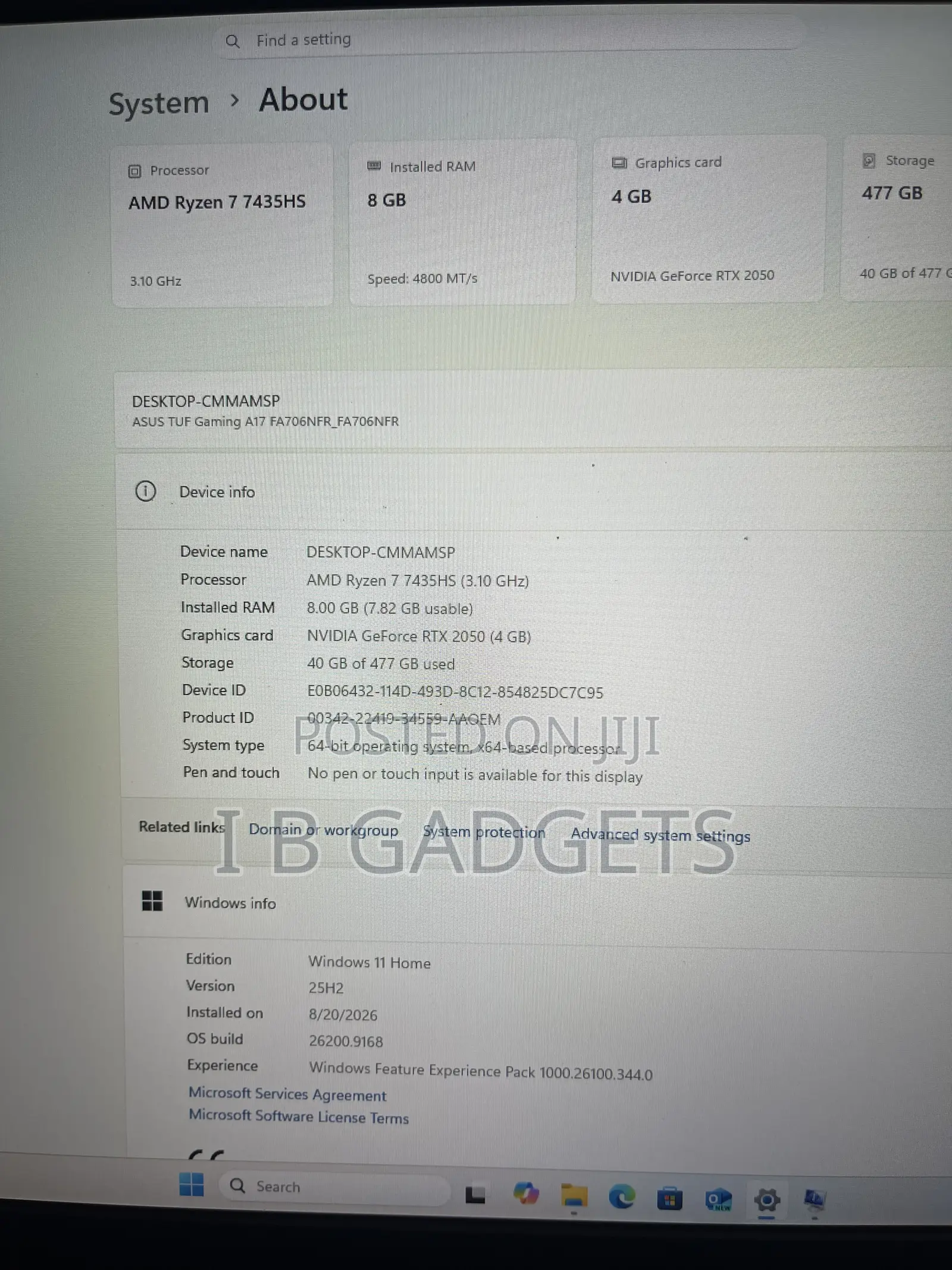 Laptop Asus TUF Gaming A17 8GB AMD Ryzen 7 SSD 512GB