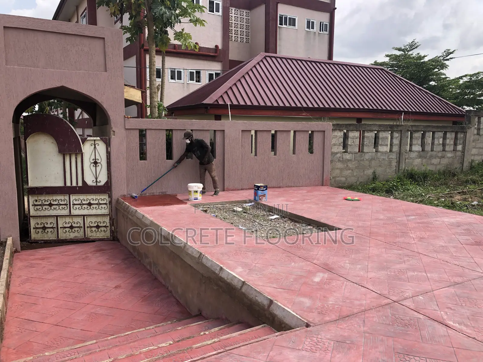 Brick Red Stamped Concrete