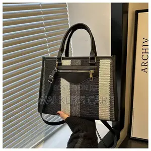 Women's Canvas Striped Satchel Tote Bag