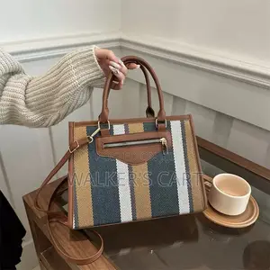 Women's Canvas Striped Satchel Tote Bag