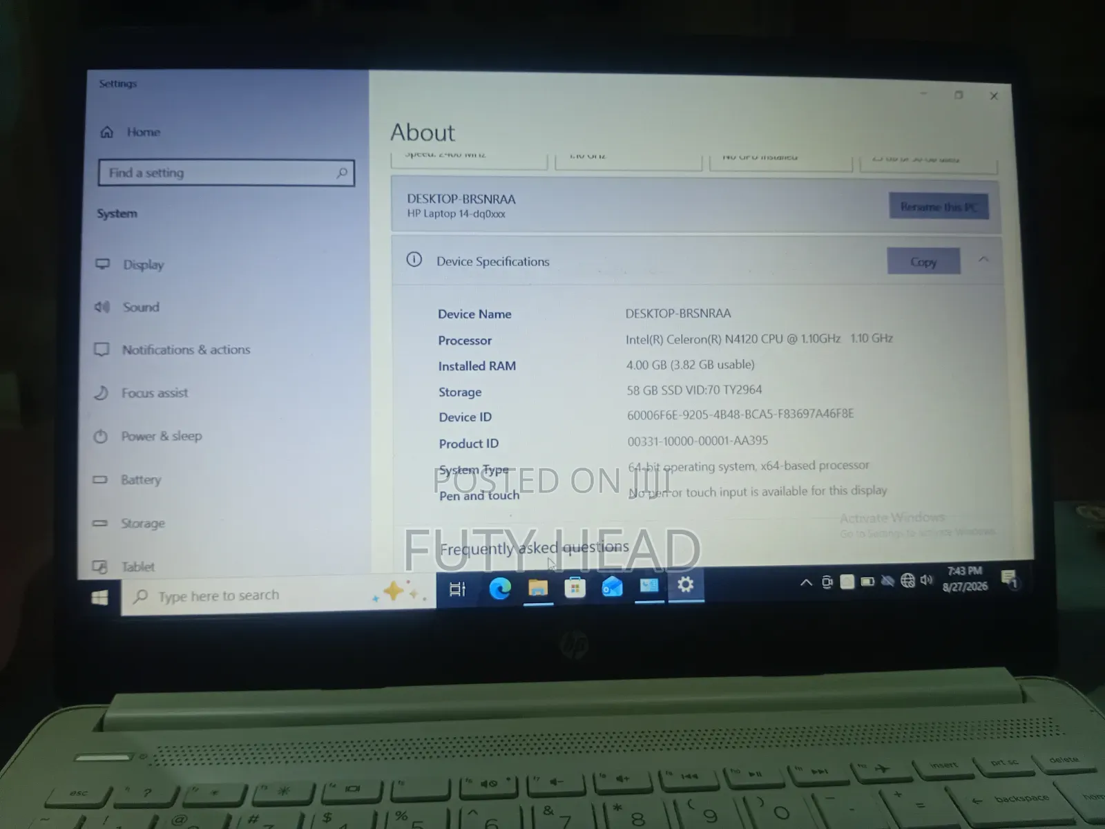 Laptop HP 14S 4GB Intel Celeron SSD 60GB