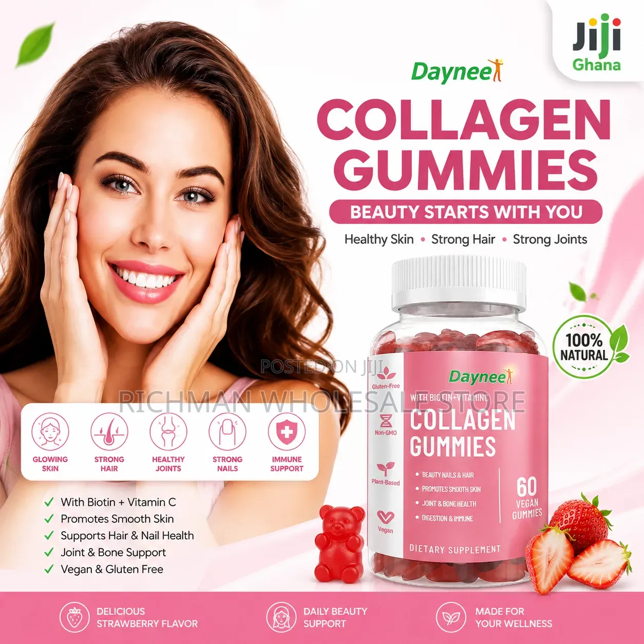 Collagen Gummies With Biotin Vitamin C – 60 Vegan Gummies for Skin Hai