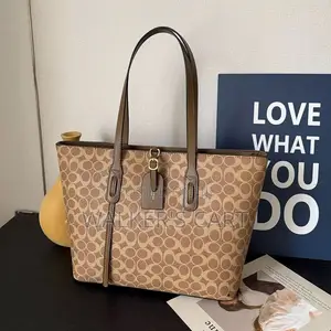 Designer Shoulder Tote Bag With Hanging Leather Tag