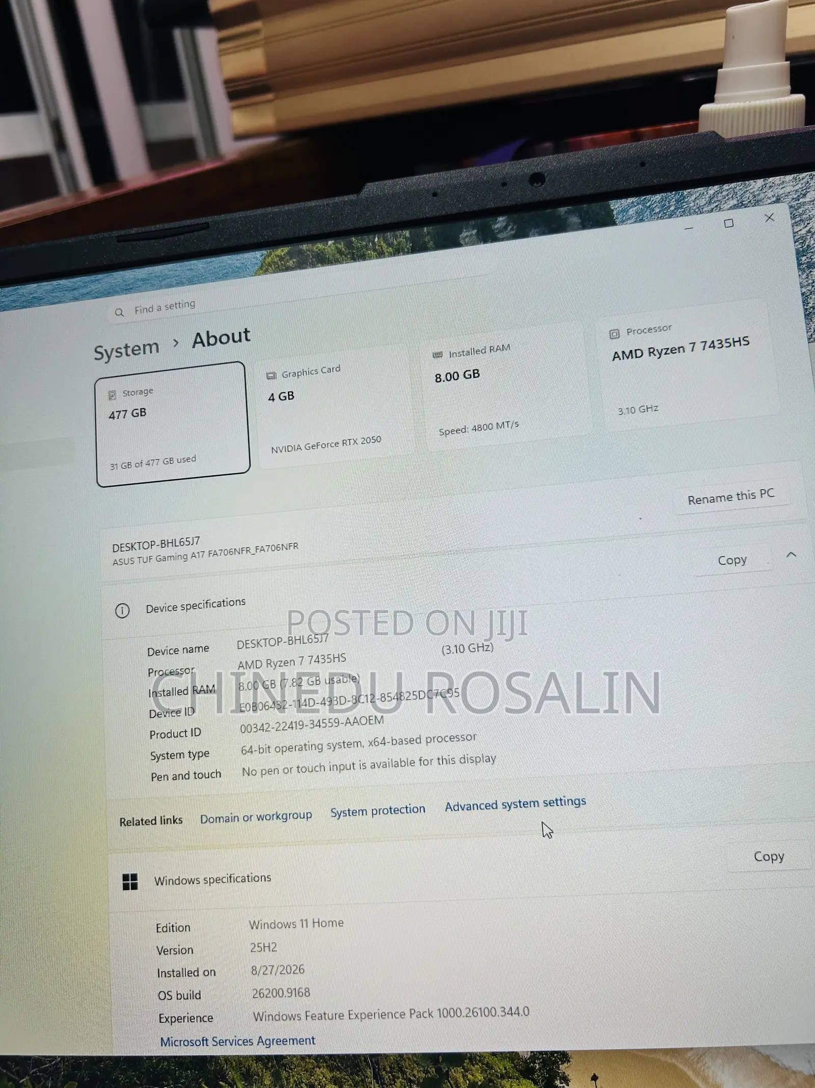 Laptop Asus TUF Gaming A17 8GB AMD Ryzen 7 SSD 512GB