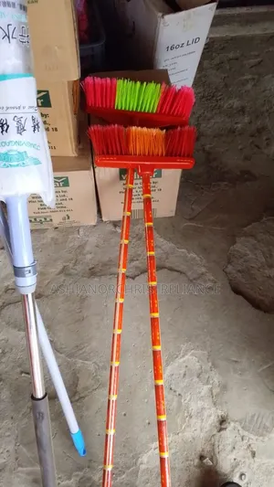 Standing Brooms and Mops