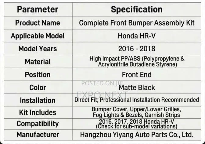 HONDA HR-V Front Bumper Cover 2016-2018
