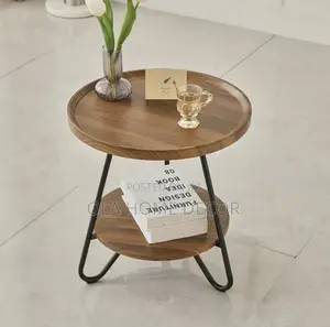 Modern Industrial 2-Tier Round End Table.
