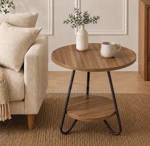 Modern Industrial 2-Tier Round End Table.