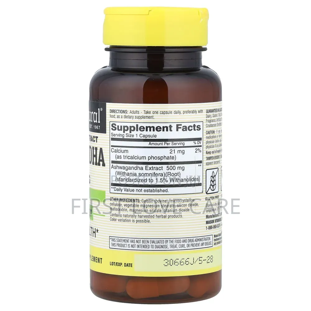 Mason Natural Ashwagandha, Standardized Extract, 60 Capsules